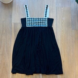 Roccobarocco Black Mini Dress with White Straps and Studded Chest